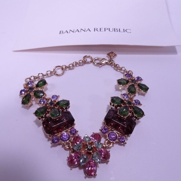 Banana Republic Crystal Gemstone 3 D layer Garland Link Bracelet NWT 89 Pink - Picture 6 of 9